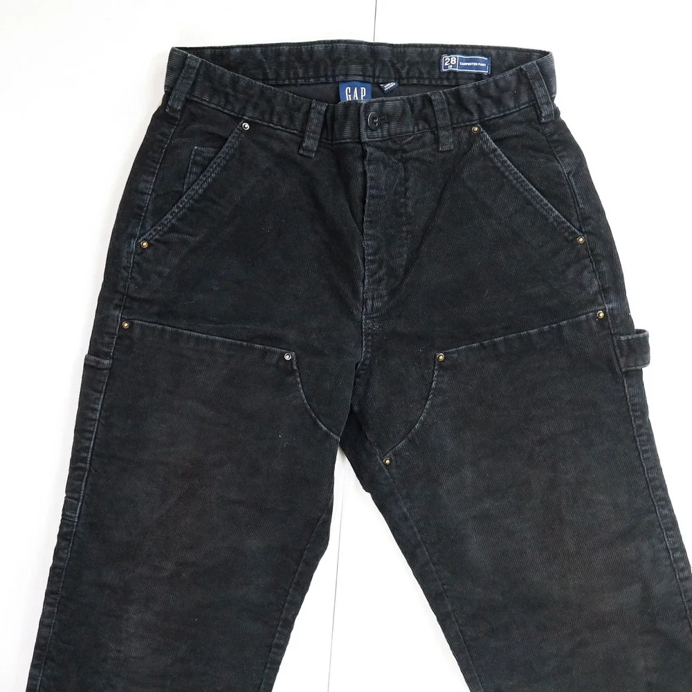 Gap Carpenter Pant Men 28x30 Black Corduroy Double Knee Utility Workwear Pants